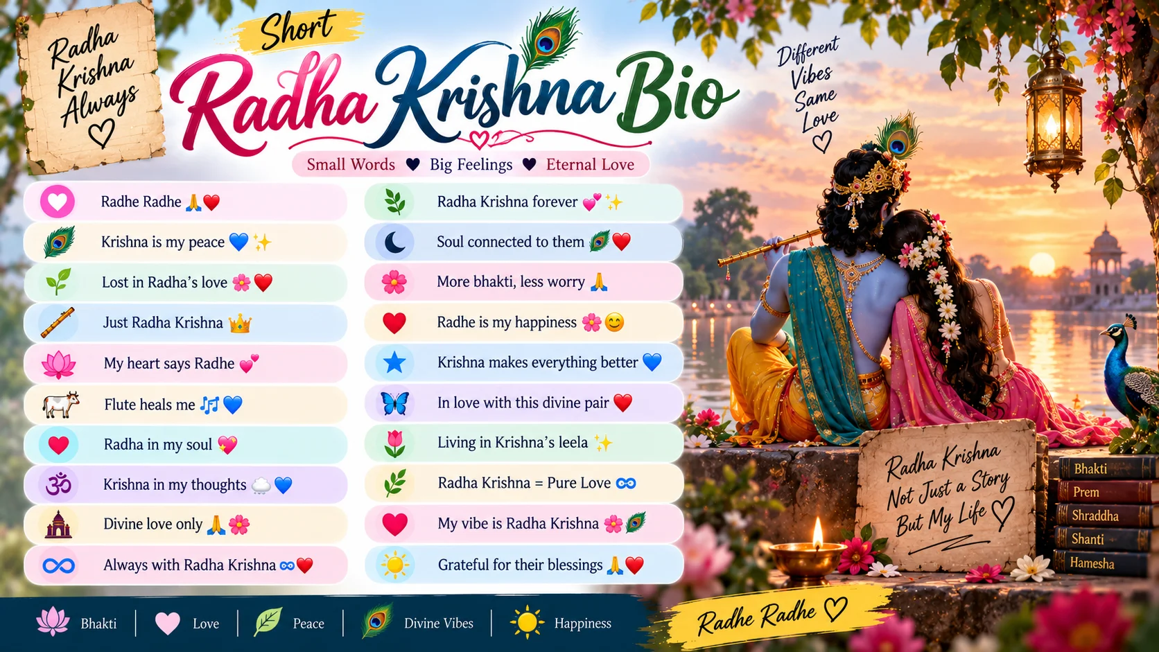 Short Radha Krishna Bio (1 Line) 