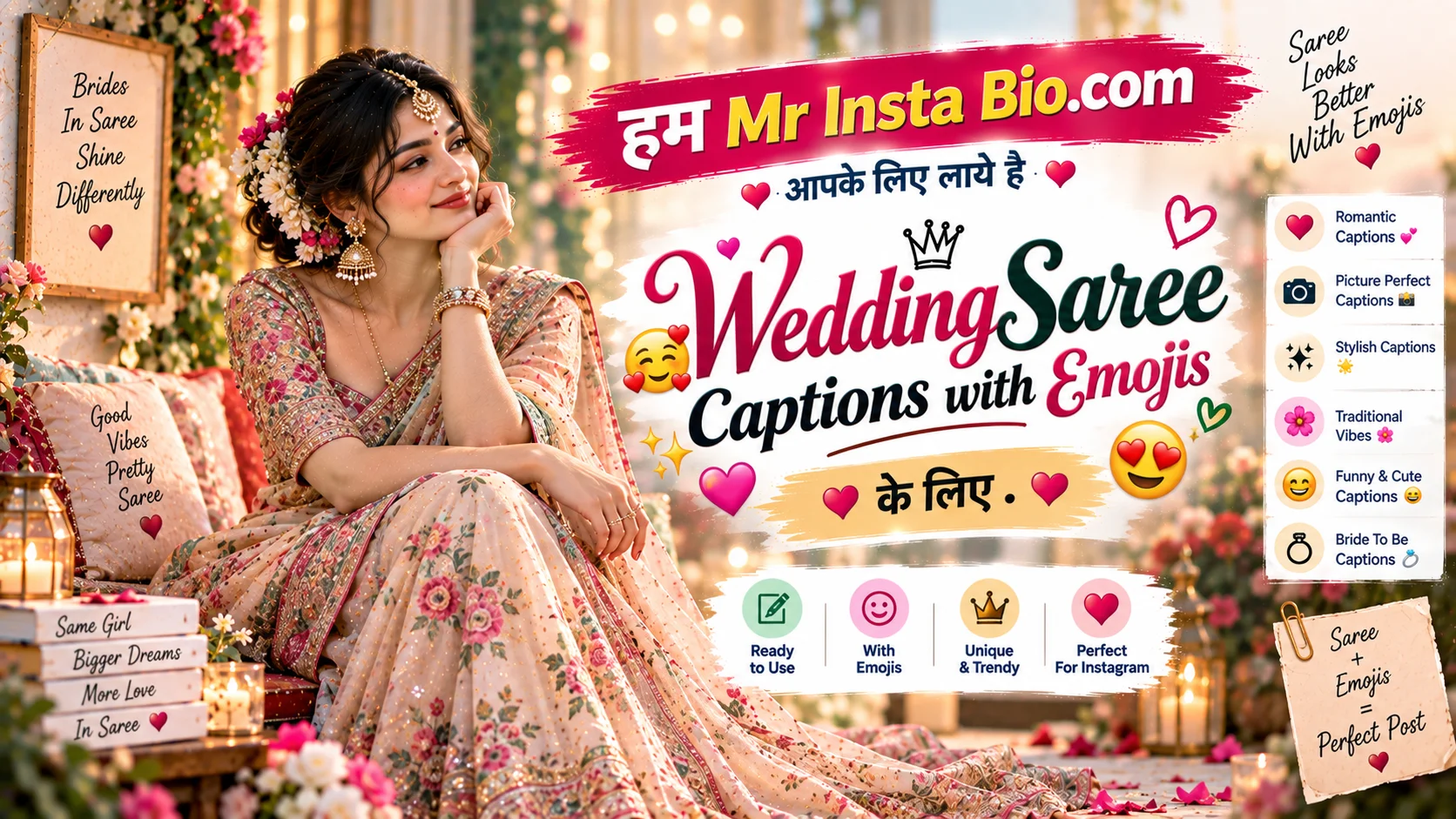 Saree Captions with Emojis